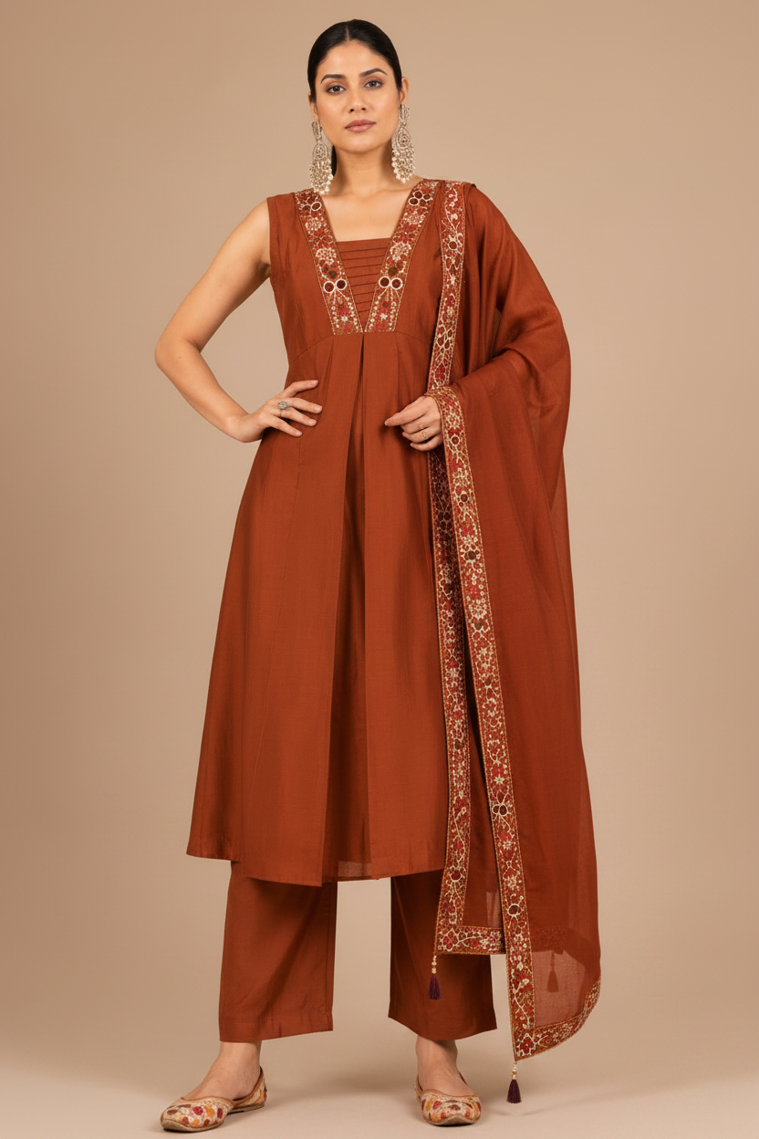 Elegant  Embroidered Kurta Pant Set with Dupatta
