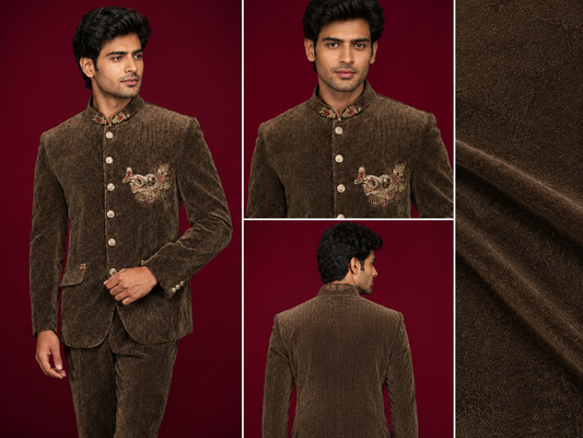 Coffee Brown Embroidered Jodhpuri Suit