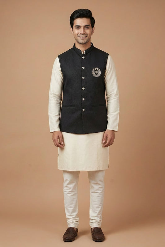 Black Textured Nehru Jacket