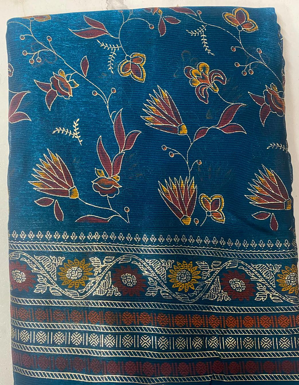 Women's  Floral Printed Saree with Traditional Border