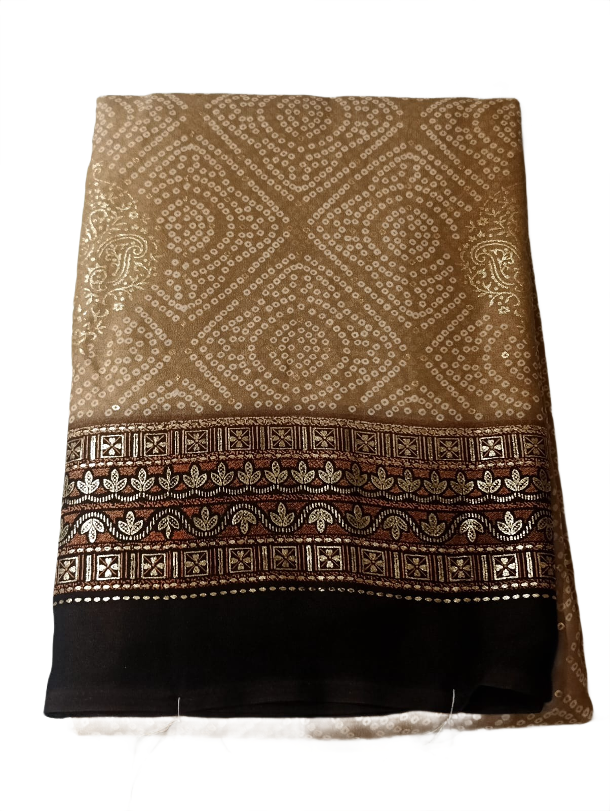 Elegant Beige & Brown Printed Saree with Rich Designer Border |