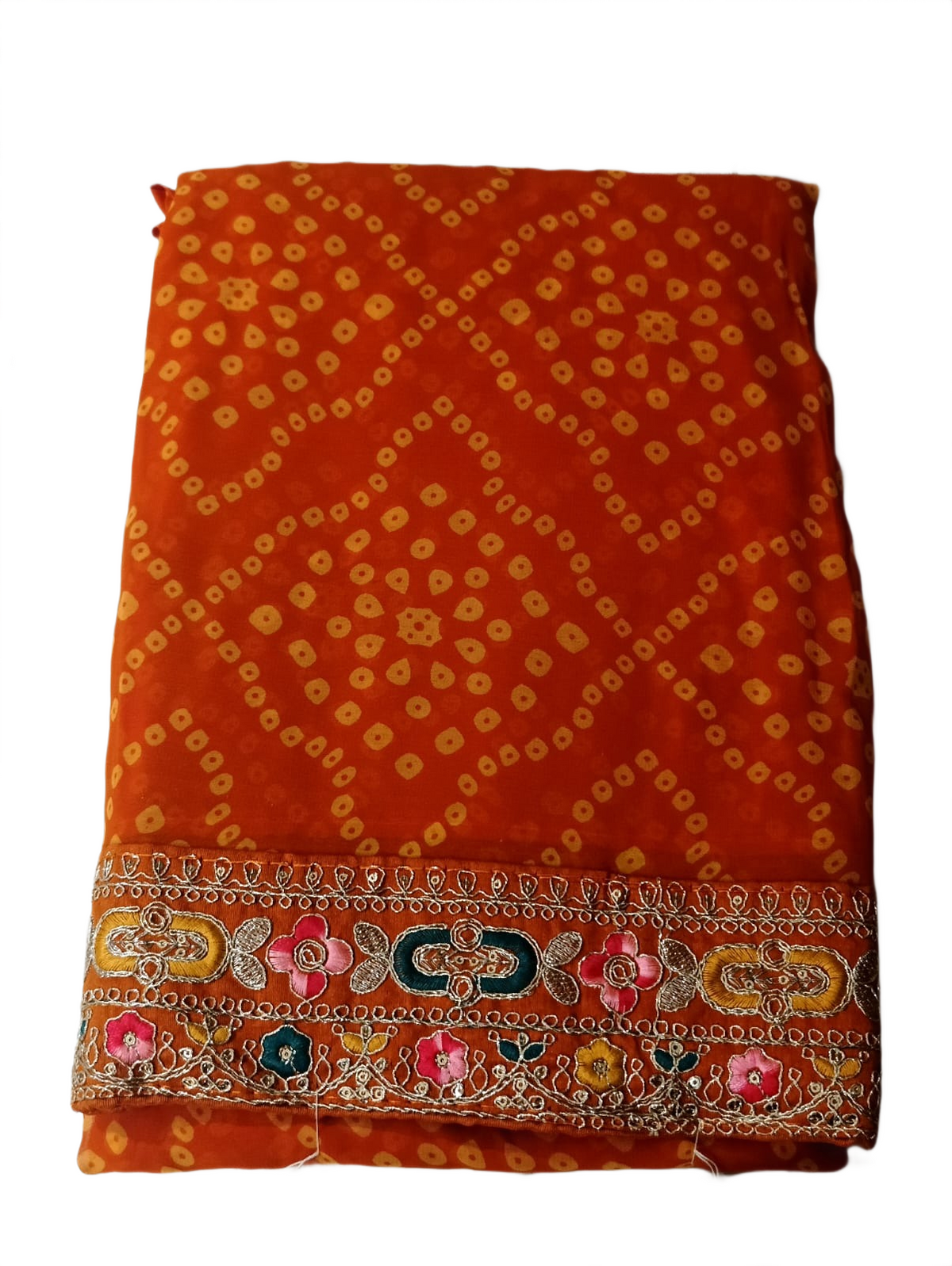 Radiant Orange Bandhani Printed Saree with Embroidered Border | Festive Ethnic Saree for Women