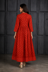 Red Printed Flared Anarkali Maxi Dress