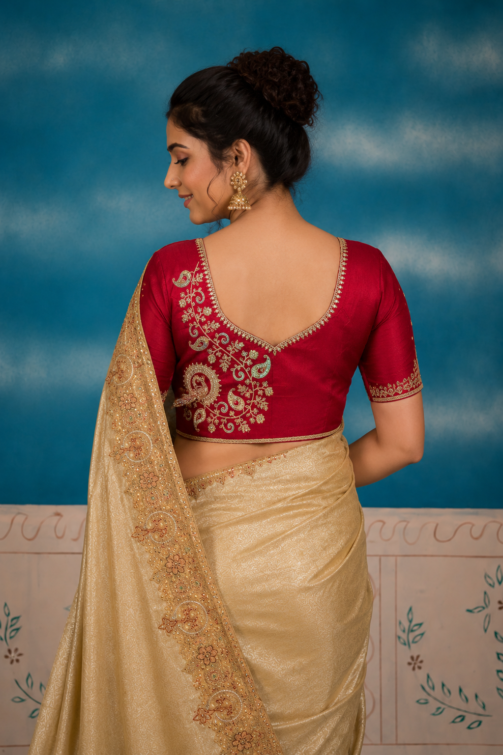 Gold Designer Saree with Intricate Zari Embroidered Border