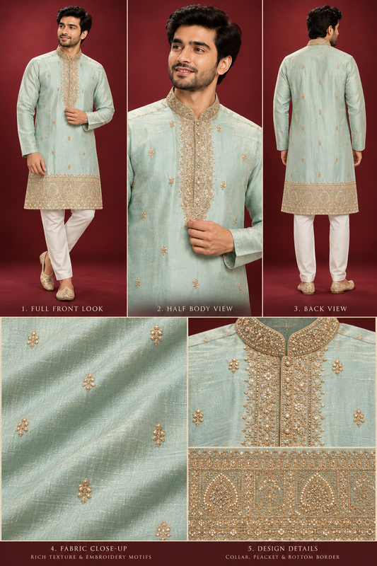 Mint Green Embroidered Festive Kurta