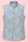 Sky Blue Floral Jacquard Nehru Jacket