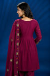 Floral Embroidered Kurti, Bottom & Dupatta Set