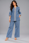 Elegant Blue Embroidered Denim Co-Ord Set for Women