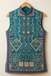 Teal Blue Multicolour Digital Printed Nehru Jacke