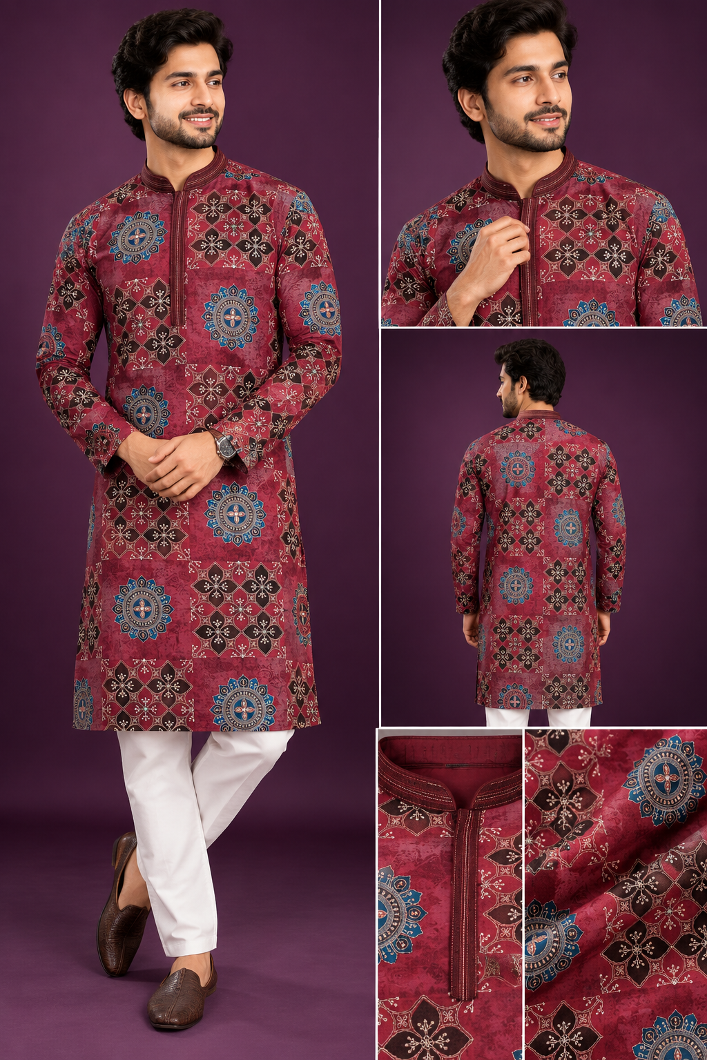 Maroon Multicolor Printed Festive Kurta
