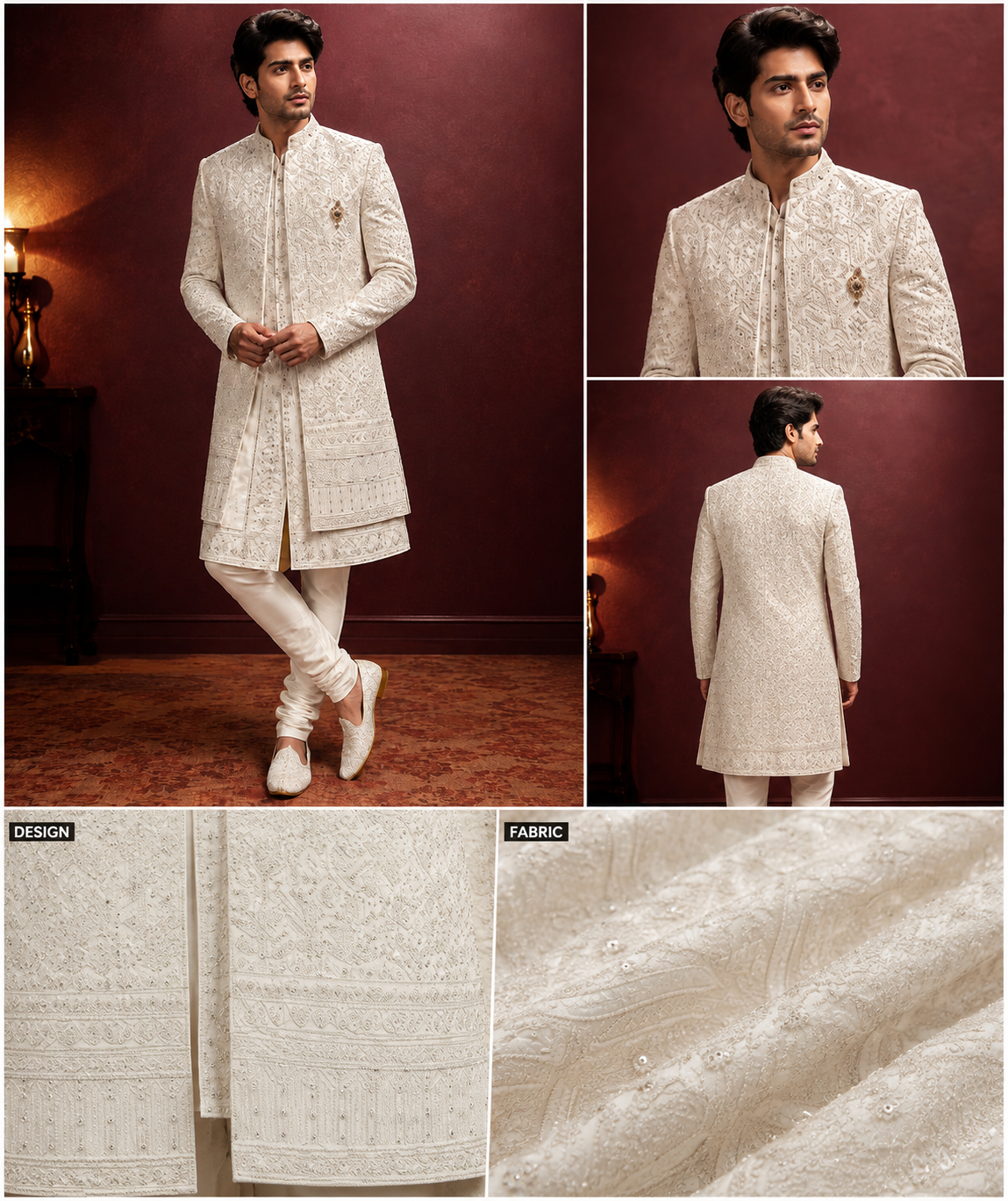 Ivory Embroidered Indo-Western Sherwani