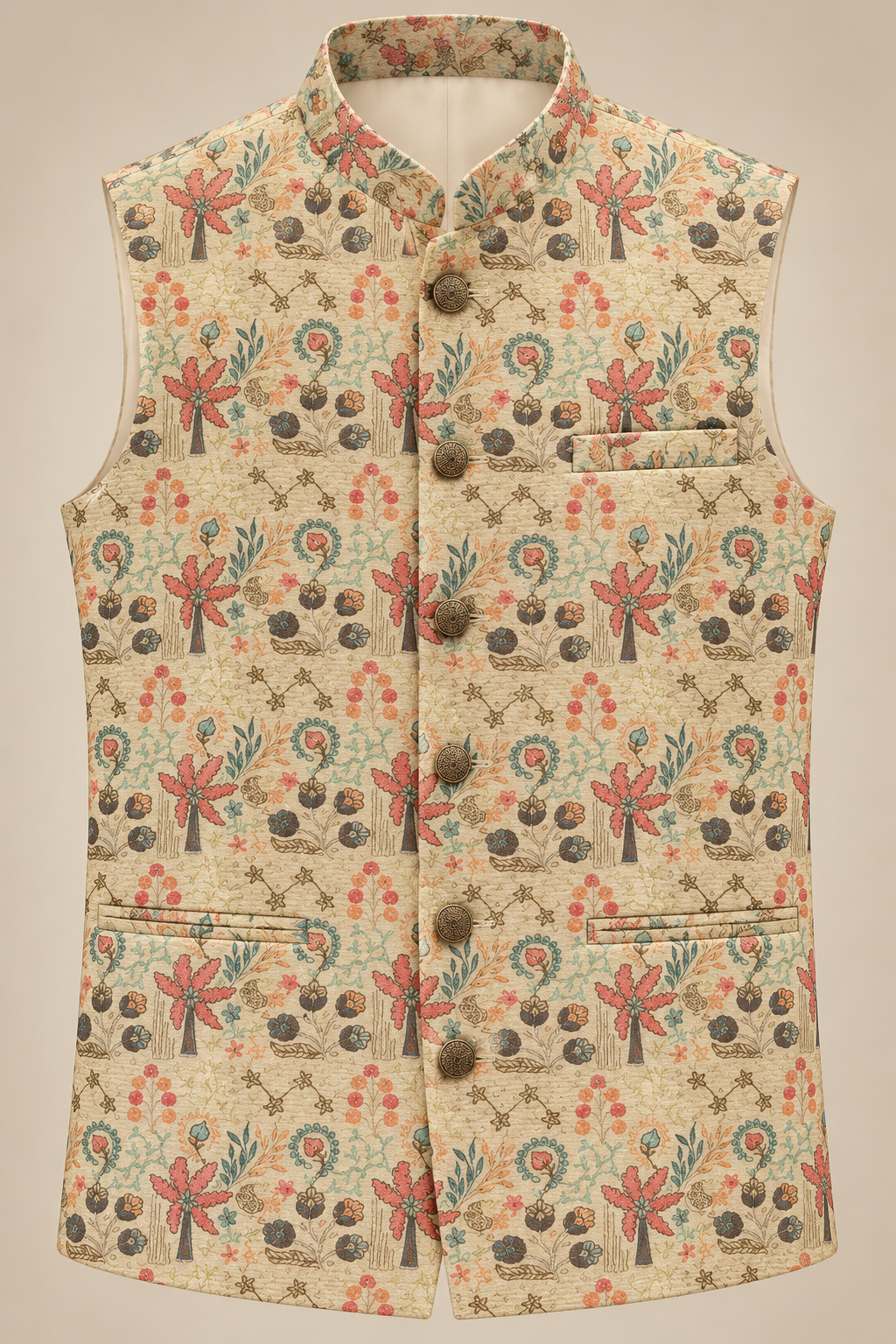 Beige Multicolor Botanical Print Modi Jacket