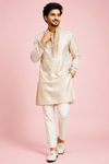 Ivory Gold Embroidered Festive Kurta Set