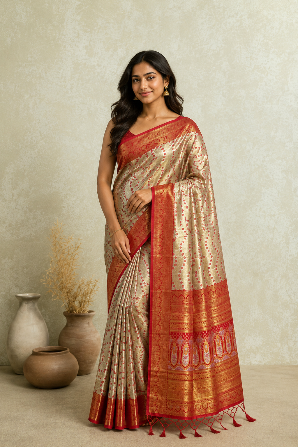 Elegant Saree with Magenta Zari Border