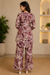 Women's Abstract Print Co-Ord Set – Stylish Floral Kurti with Wide-Leg Pants
