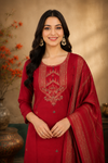 Elegant Red Embroidered Kurti Pant & Dupatta Set