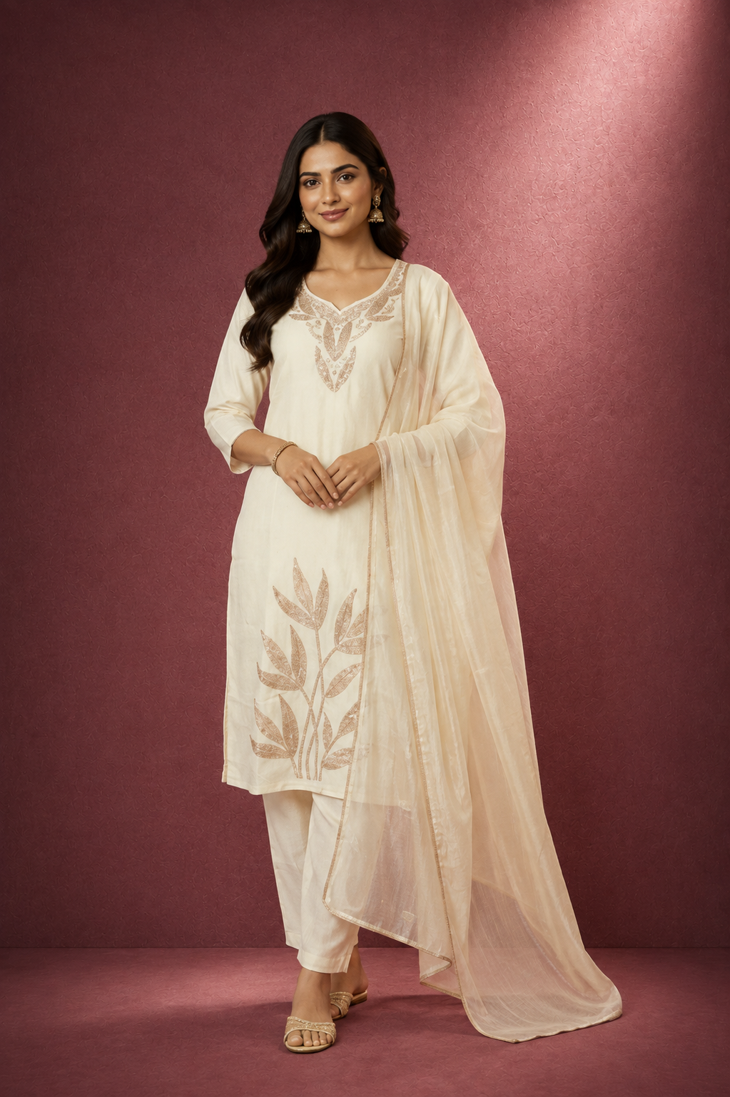 Ivory Elegance Embroidered Dupatta Set