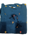 Navy Blue Floral Tie-Up Puff Sleeve Midi Dress