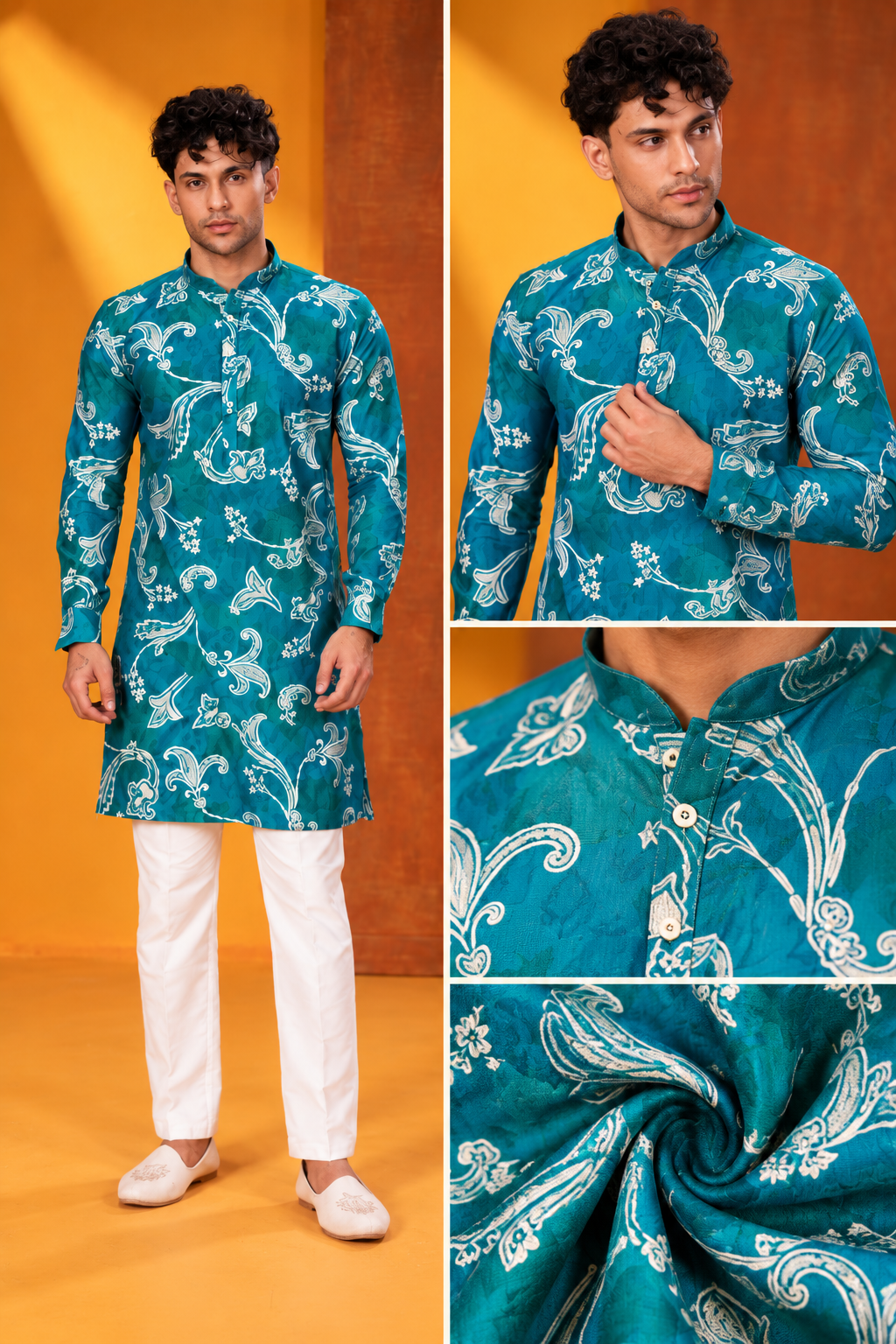 Teal Paisley Printed Kurta Set