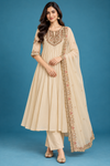 Elegant Ivory Embroidered Anarkali Kurti Pant & Dupatta Set