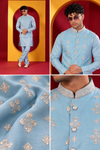 Pastel Blue Embroidered Indo-Western Kurta Set
