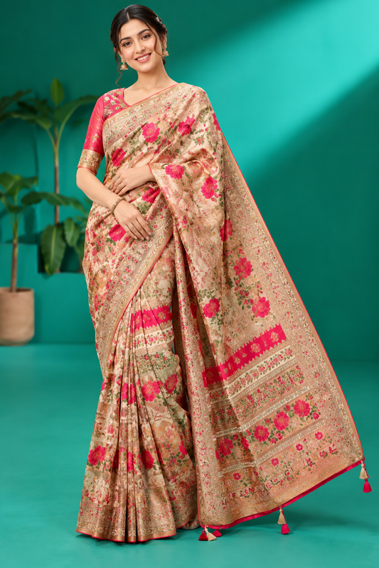 Elegant Floral Zari Saree
