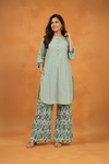 Women's Printed Kurti with Ikat Palazzo Co-ord Set