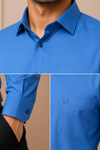 Men's Solid Blue Formal Shirt | Premium Tailored Fit | Full Sleeves