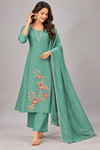 Elegant Sea Green Floral Embroidered Kurti Pant Set with Dupatta
