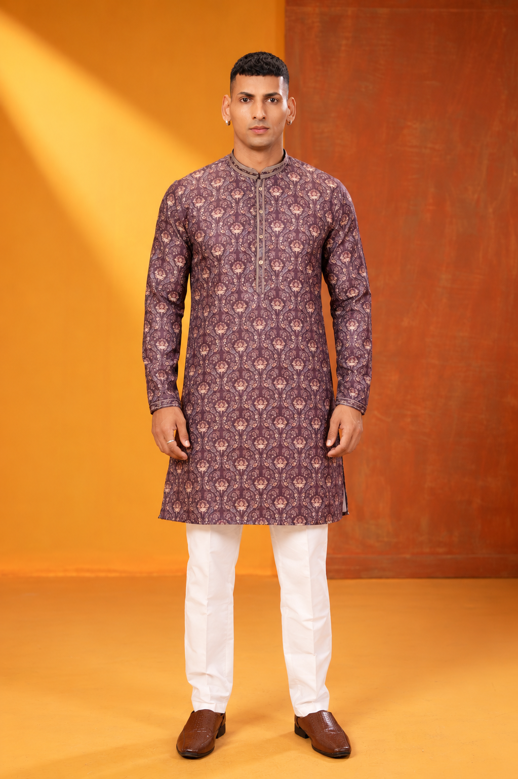 Burgundy Bandhani Print Men’s Festive Kurta