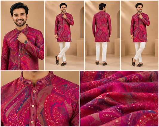 Red Paisley Print Men’s Festive Kurta Set