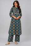 Elegant Teal Blue Printed Kurta Pant Co-Ord Set for Women