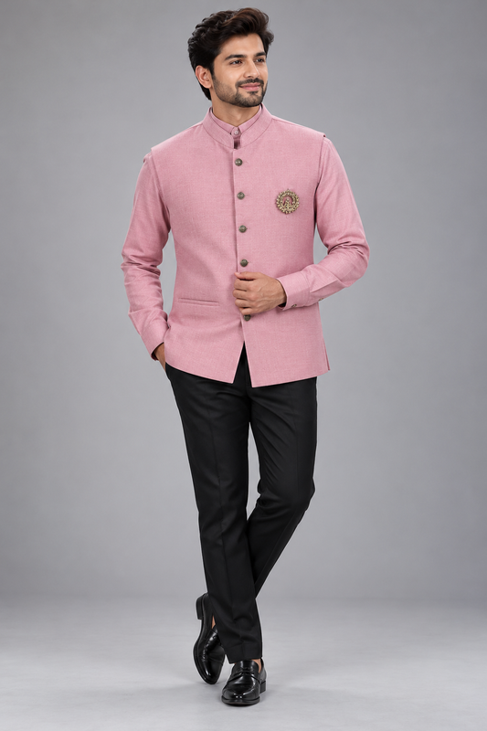 Men's Premium Dusty Pink Nehru Jacket with Shirt Set