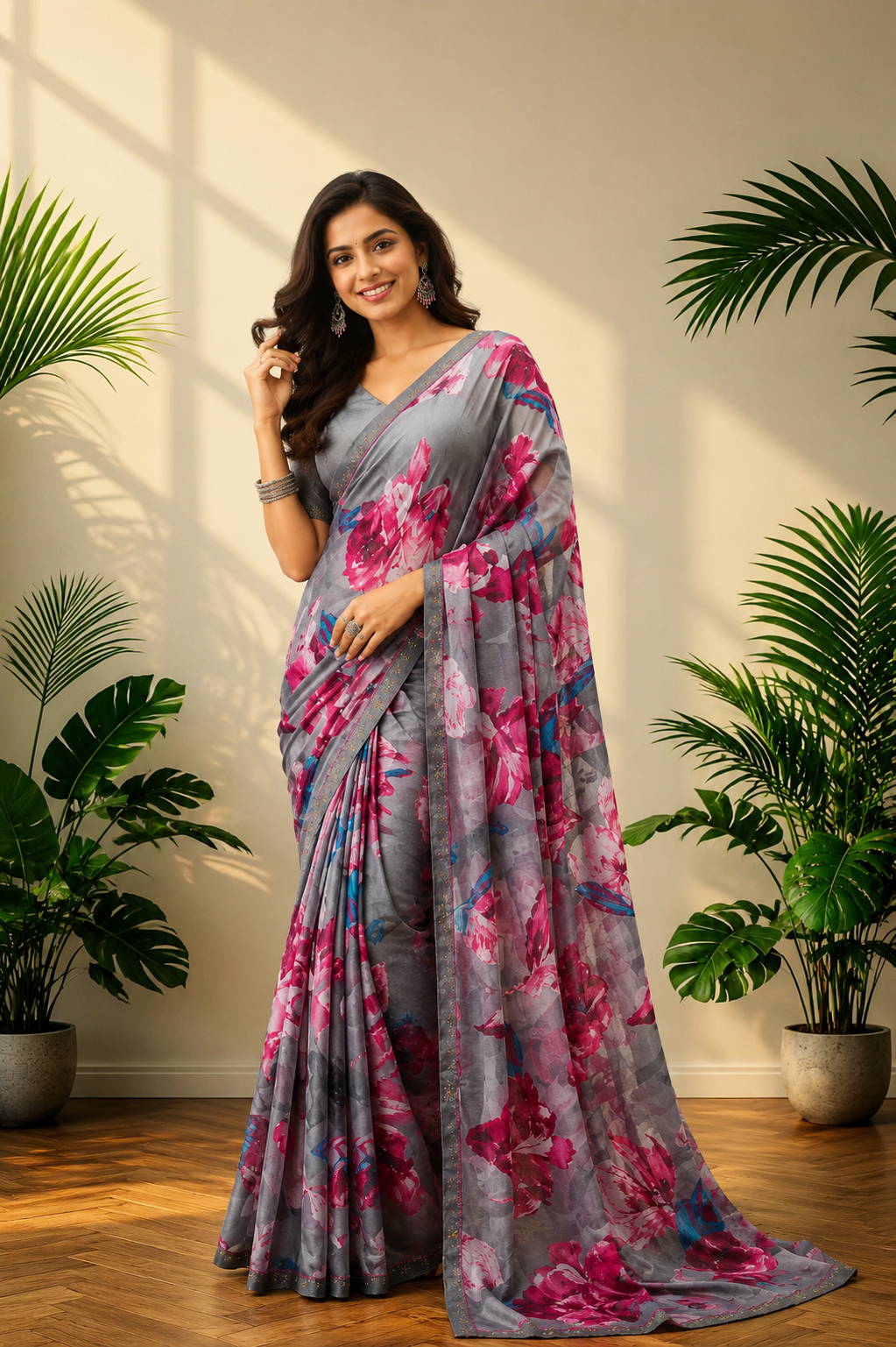 Elegant  Printed Georgette Saree with Designer Border