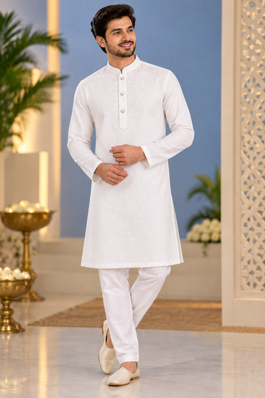 Ivory White Embroidered Kurta