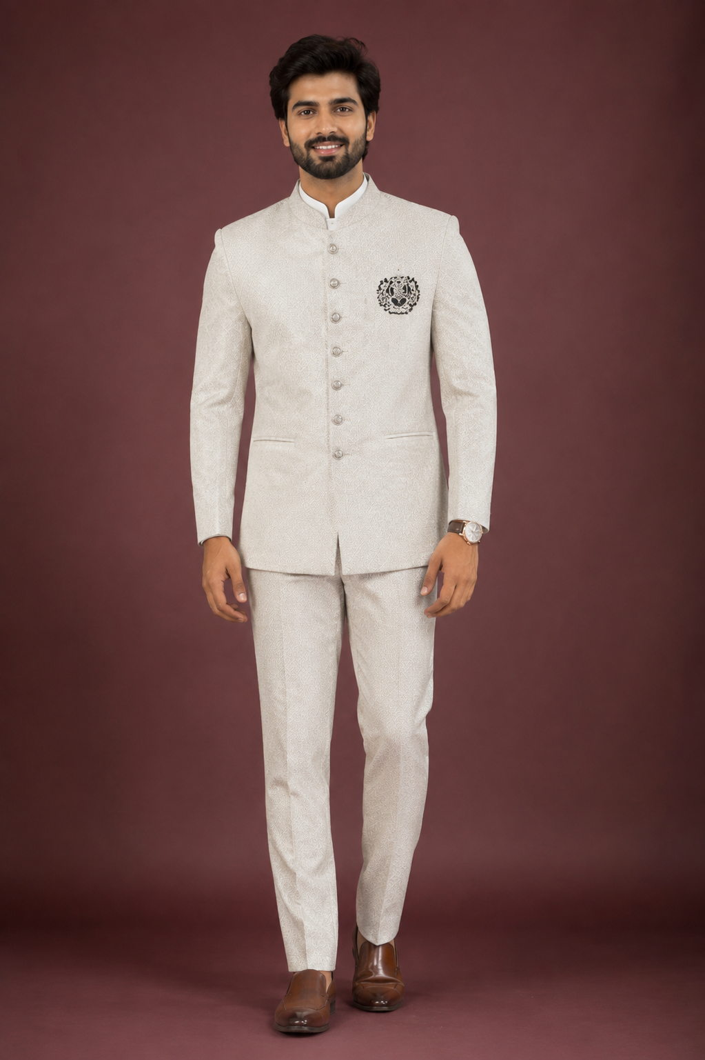 Ivory Jacquard Jodhpuri Suit for Men
