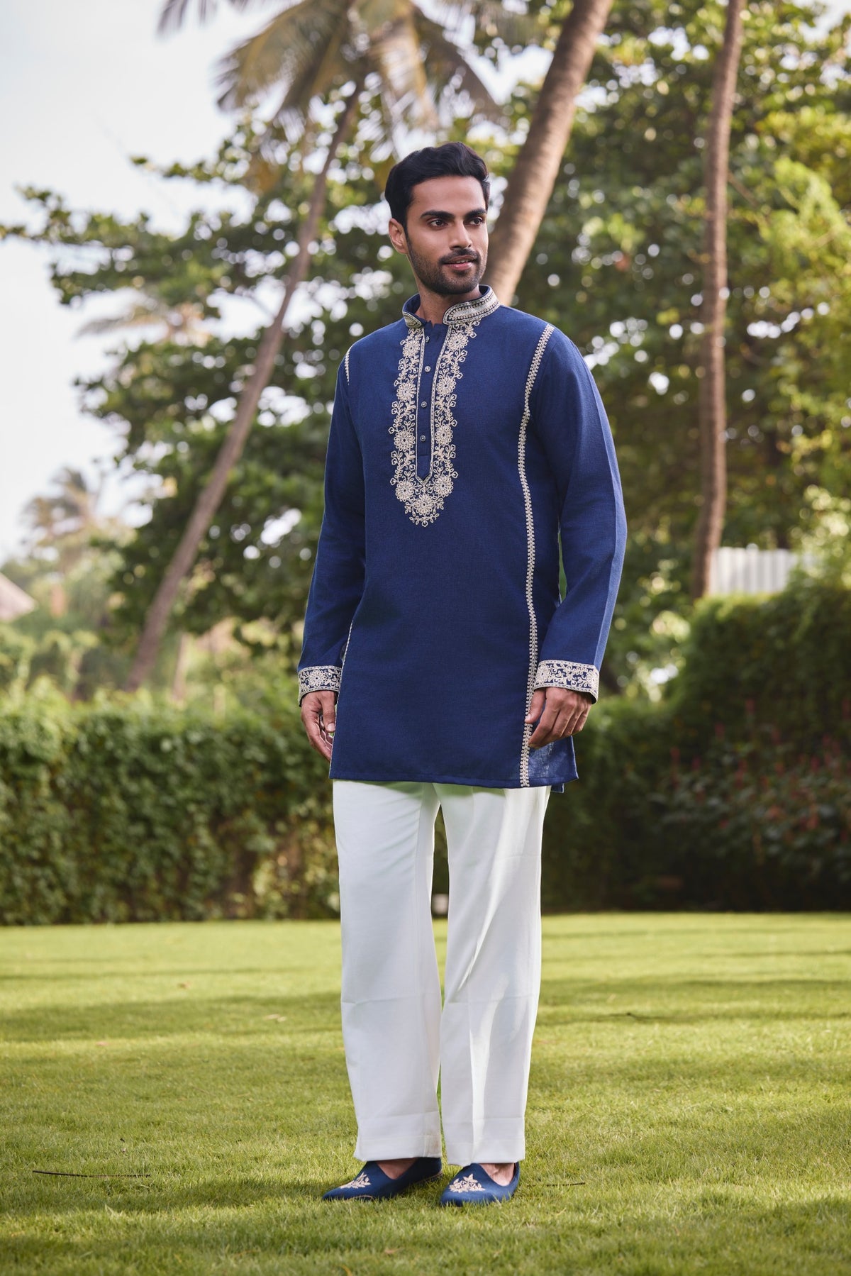 Royal Navy Embroidered Kurta Set