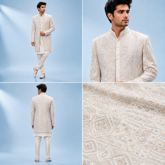 Ivory Embroidered Indo-Western Sherwani Set