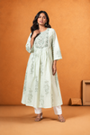 Women's Mint Green Embroidered Anarkali Kurti