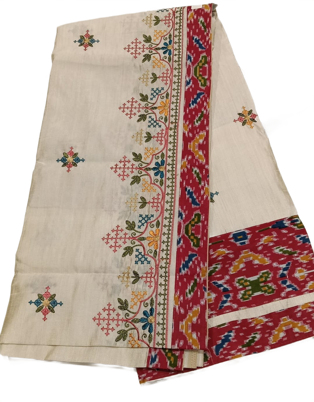 : Elegant White Saree with Pink Embroidered Border