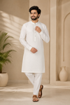 Elegant White Self-Textured Kurta Pajama for Men