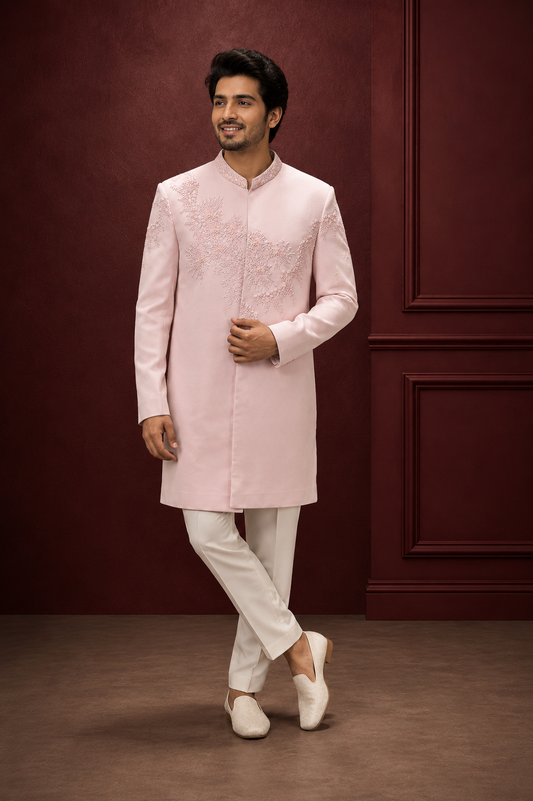 Blush Pink Embroidered Indo-Western Sherwani