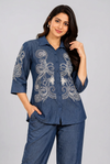 Women's Denim Blue Embroidered Co-Ord Set