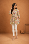 Women's Beige Floral Printed Short Kurti