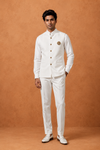Ivory Textured Nehru Jacket with Matching Shirt