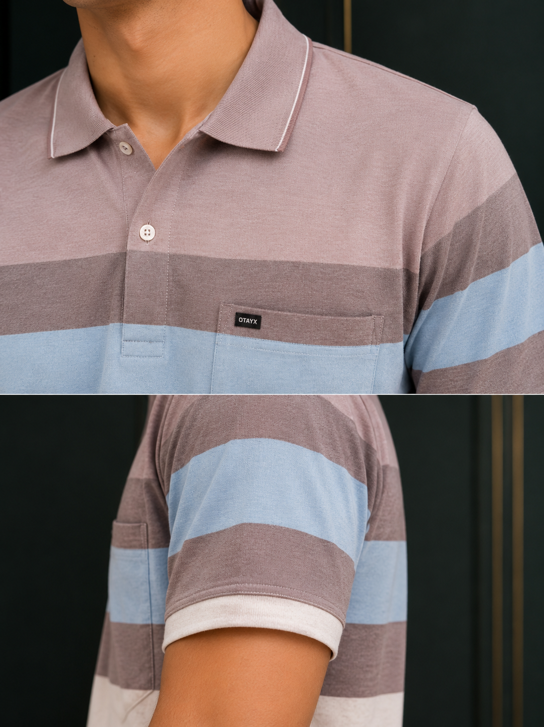 Men's Multi-Stripe Polo T-Shirt with Chest Pocket