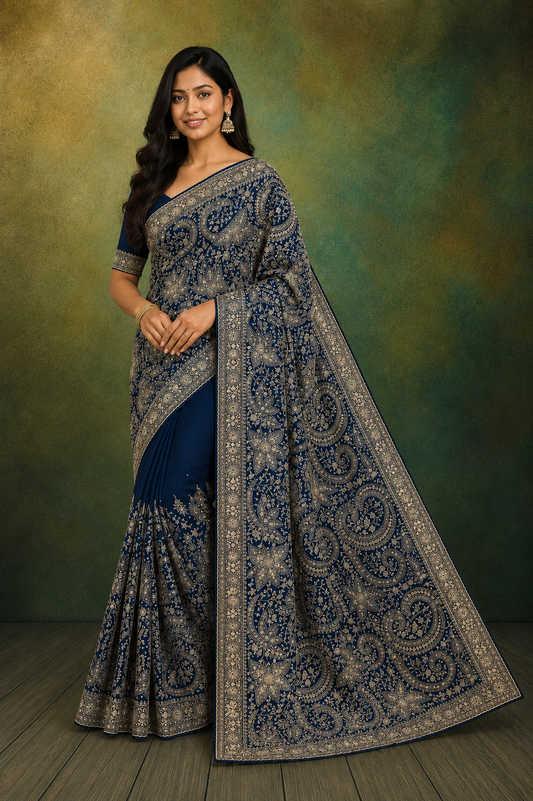 Kashmiri Embroidered Saree | Elegant Designer Party Wear Saree