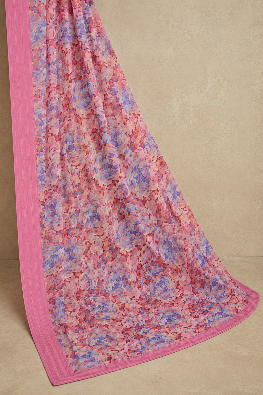 Women's Pink Floral Printed Saree with Elegant Border | Lightweight Party & Festive Wear