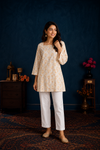 Elegant Cream Beige Floral Print Short Kurti