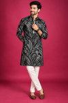 Black Paisley Print Festive Kurta Set